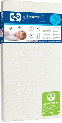 Sealy Baby Colchón impermeable para cuna con soporte de postura de mariposa, ajuste de cama para niños pequeños, espuma americana premium, no
