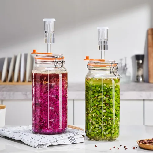Miniatura 6 de JILLMO Tarro de fermentación, kit de fermentación de vidrio de 2 litros con pesas y esclusas de fermentación para kombucha, chucrut, paquete de 2