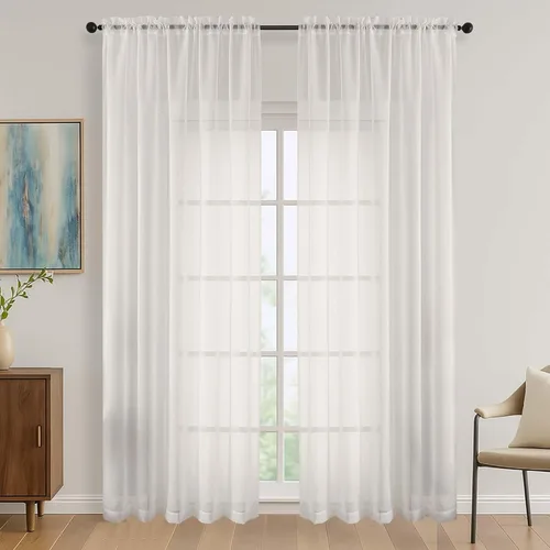 Miniatura 113 de OVZME - Cortinas traslúcidas blancas de 45 pulgadas de largo, 2 paneles, cortinas de gasa con bolsillo para barra para ventanas pequeñas, cada una