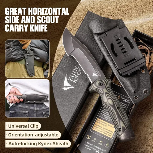 Miniatura 7 de ZUNE LOTOO Cuchillo táctico de hoja fija de espiga completa para hombres, cuchillo Bowie de 9.4 pulgadas con funda Kydex y mango G10, cuchillos