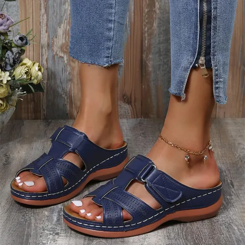 Miniatura 105 de Ladmiple Sandalias ortopédicas florales de moda 2023 con soporte de arco, zapatillas romanas casuales con puntera abierta