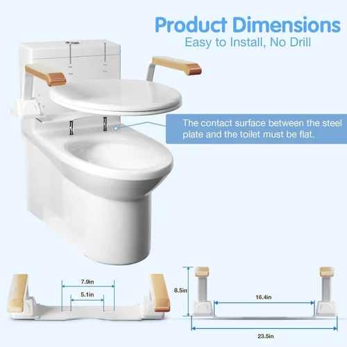 Miniatura 7 de Rieles de seguridad de inodoro para personas mayores, soporte de inodoro plegable resistente para personas mayores, rieles de asiento de inodoro