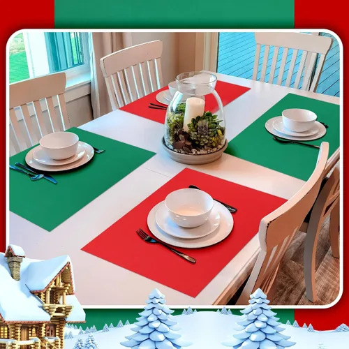 Miniatura 3 de Yeaqee 100 manteles individuales desechables de papel, manteles individuales rectangulares de Navidad verde y rojo para fiestas, 11 x 17 pulgadas