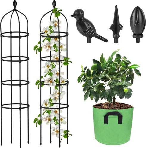 Miniatura 10 de Enrejado de obelisco de jardín para plantas trepadoras al aire libre, 6.7 pies, rosal, enrejado redondo para macetas, tubo de metal inoxidable