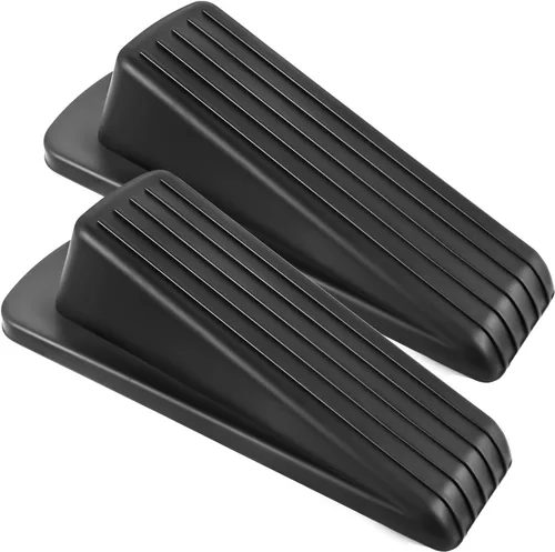 Miniatura 8 de JZWBLILY Topes de puerta para la parte inferior de la puerta en el piso, cuña de tope de puerta de goma premium, topes de puerta apilables Negro