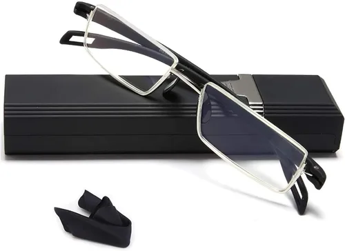 EYEURL Lentes de lectura para computadora de medio borde para hombres y mujeres, lentes de óptica fina con bloqueo de luz azul +0.0