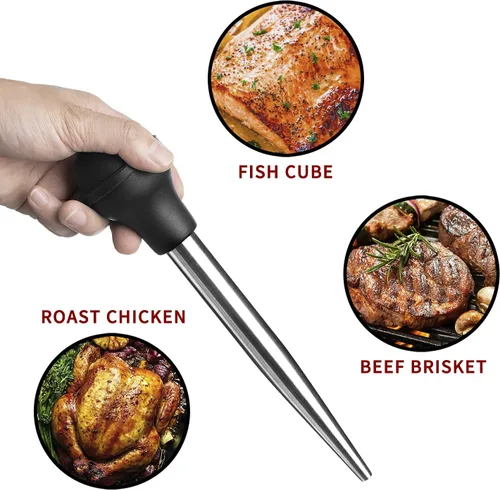 Miniatura 4 de JY COOKMENT Jeringa de acero inoxidable para pavo Baster Baster Jeringa para cocinar Inyector de carne con 2 agujas de marinada, 1 cepillo de Acero