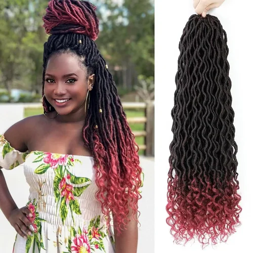 Miniatura 24 de Trenzas postizas Goddess, 6 paquetes de 18 pulgadas, cabello lacio, trenzado con ganchillo, para mujeres negras, trenzas postizas ombre con puntas