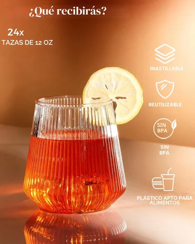 Miniatura 5 de BESTSTAR Paquete de 48 vasos desechables de plástico con nervaduras estilo origami - 24 flautas de champán sin pie de 9 onzas y 24 vasos de 12