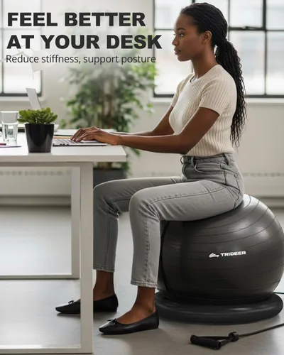 Miniatura 2 de Trideer Exercise Ball Chair with Base & Resistance Bands for Home Gym, Stability Ball Seat for Core Workout and Back Support