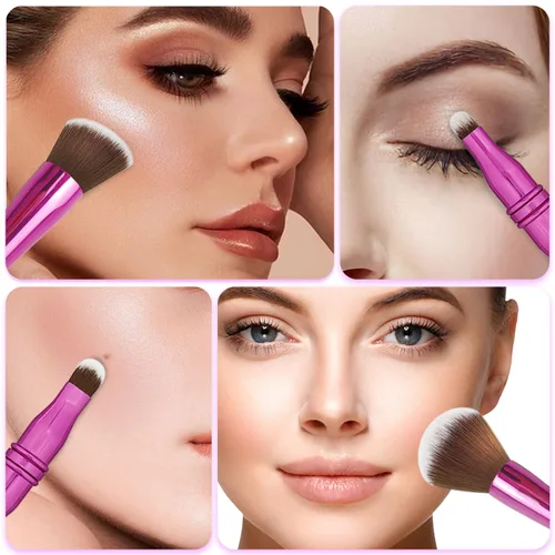 Miniatura 5 de Jilier Juego de brochas de maquillaje 4 en 1 con soporte para brochas de maquillaje de viaje, brochas de maquillaje de viaje con estuche, brochas
