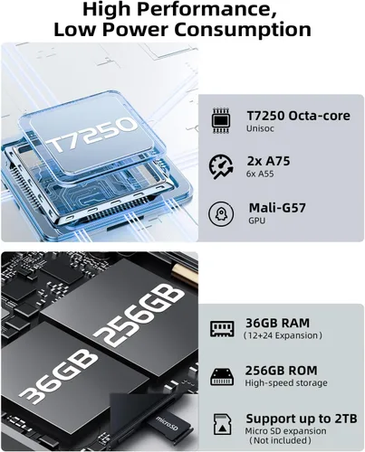 Miniatura 5 de Raemond Tablet Android 16 de 12 pulgadas con teclado, T7250 Octa-Core, 36 GB de RAM + 256 GB de ROM, pantalla IPS de 2000 x 1200 HD de 90 Hz, 20