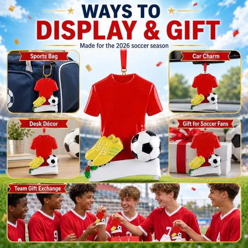Adornos de Navidad de fútbol personalizados – Adorno de fútbol 2025 – Adornos para fanáticos de los deportes – Regalos de atletismo rojo – Adorno