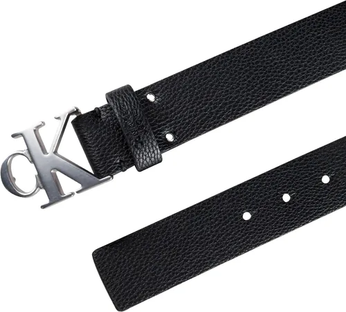 Miniatura 4 de Calvin Klein Cinturón casual con hebilla de placa para hombre con tratamiento de logotipo, NegroPlata