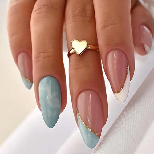 Miniatura 23 de RikView uñas postizas de punta francesa de longitud media, uñas negras adhesivas, uñas cuadradas naturales para mujeres