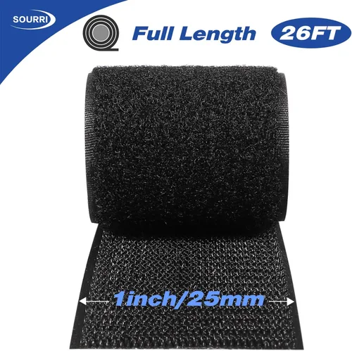 Miniatura 6 de Rollo de cinta adhesiva de gancho y bucle de 1 pulgada x 26 pies, cierre adhesivo de respaldo, tiras adhesivas de nylon resistentes para Negro
