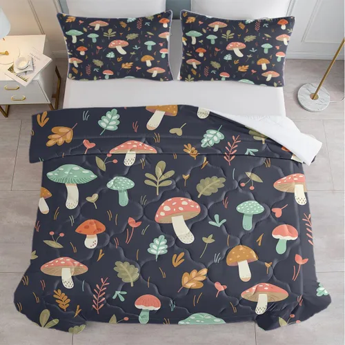 Miniatura 4 de Colorido juego de cama de hongos tamaño individual, súper suave, cómodo, transpirable, edredón individual de hongos trippy y 2 fundas de almohada