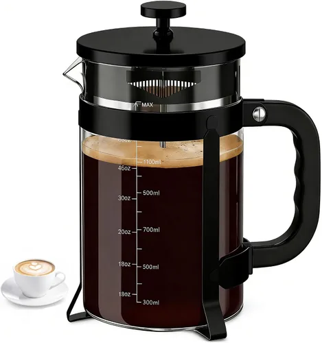 Miniatura 9 de QUQIYSO Cafetera de prensa francesa de acero inoxidable 304 con 4 filtros, resistente al calor, duradera, fácil de limpiar, prensa de café de vidrio
