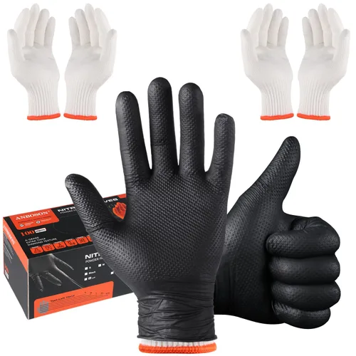 Guantes ANBOSON para Barbacoa Desechables Resistente al Calor para Parrilla - 100 Guantes de Nitrilo + 4 Forros Reutilizables de Algodón para