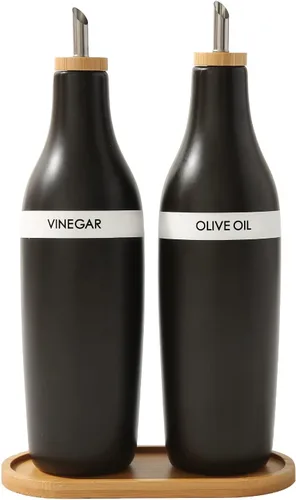 Miniatura 9 de HOMCDALY Juego de 2 dispensadores de aceite de oliva y vinagre, dos dispensadores de aceite de cerámica de 16 onzas para cocina, botella Negro