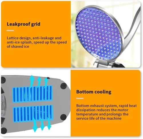 Miniatura 9 de Máquina trituradora de hielo eléctrica, máquina profesional de doble cuchilla, máquina de afeitar de hielo de acero inoxidable para uso comercial