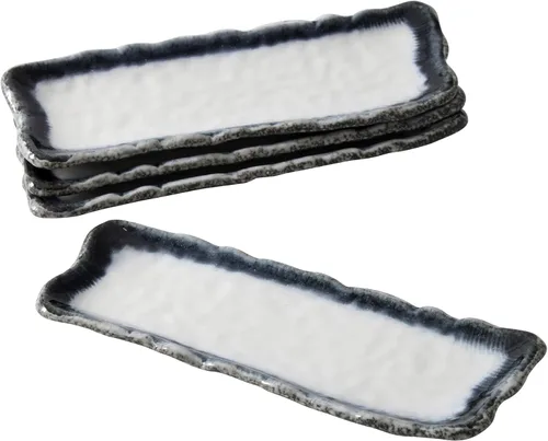 Miniatura 8 de Uaral Plato de sushi platos japoneses para servir sushi, juego de platos de sushi de cerámica, juego de 4, 12.5 pulgadas (verde esmeralda)