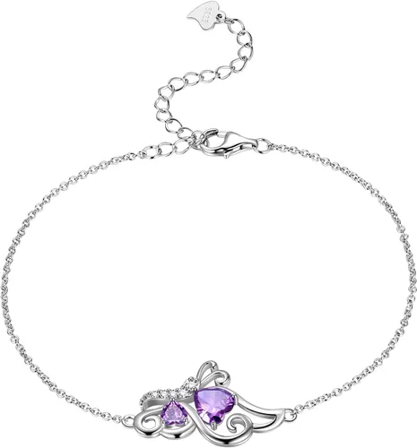 Butterfly Heart Necklace Birthstone Pendant Necklace Earrings Bracelet Women 925 Sterling Silver Animal Butterflies Birthstone Pendant Crystal