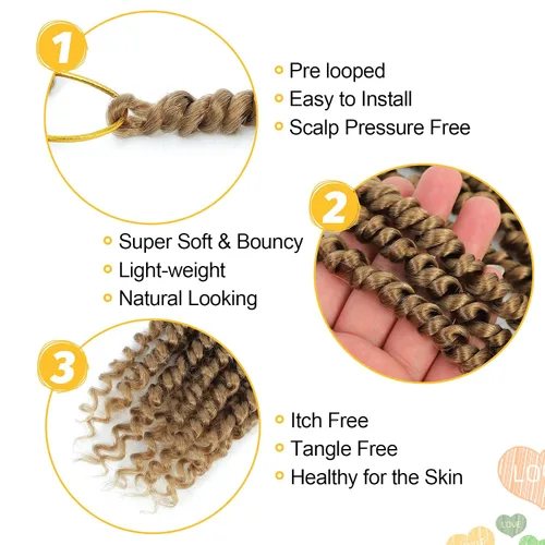 Miniatura 4 de Cabello Passion Twist de 8 pulgadas, 8 paquetes, cabello de ganchillo pretrenzado para mujeres negras, cabello rizado de ganchillo preenlazado, 27#