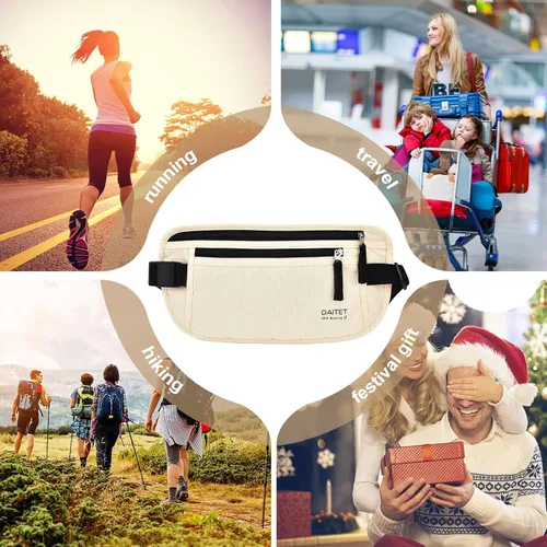 Miniatura 43 de DAITET Cinturón de dinero, soporte para pasaporte, cartera de viaje oculta segura con bloqueo RFID, riñonera encubierta (negro), Negro, Rfid