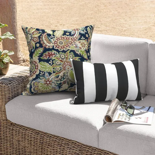 Miniatura 328 de Juego de 2 almohadas para exteriores de 16 x 16 pulgadas, repelentes al agua con interiores, para muebles de patio, hogar, jardín, geometría bohemia