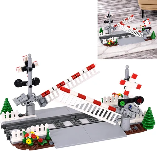 Miniatura 9 de Juego de Bloques de Construcción de Vías de Tren 01, Vías de Tren de la Ciudad, Bloques de Construcción de Paso a Nivel de Ferrocarril con Señal