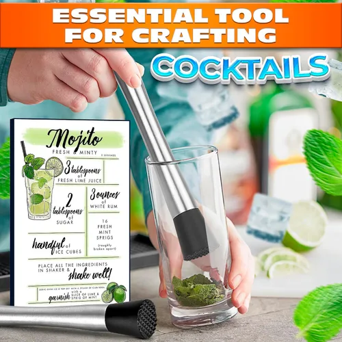 Miniatura 6 de 2 unidades de barra para cócteles con cabezal de nailon ranurado seguro para el vidrio, acero inoxidable de 8 pulgadas para limonada, apto