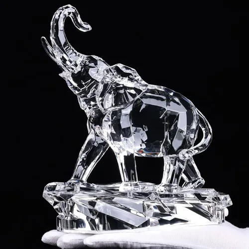 Miniatura 9 de Figuras acrílicas transparentes de elefante con acabado de cristal, estatuas africanas de alta gama para decoración del hogar, elefante con tronco