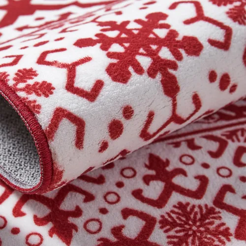 Miniatura 10 de Alfombra de Área Navideña 2x3 pies Copo de Nieve Rojo Tapete Decorativo Navideño para Entrada Cocina Lavable Antideslizante Suave Pelo Bajo Alfombra