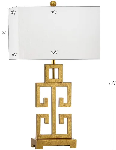Miniatura 3 de SAFAVIEH Lighting Collection - Juego de 2 lámparas de mesa con llave griega, base de metal dorado antiguo con pantalla de tela blanca, bombillas LED