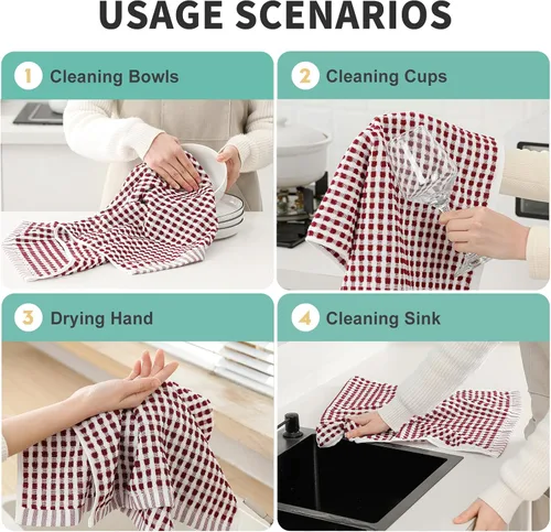 Miniatura 7 de SALAS Paños de cocina de algodón para secar platos de cocina, toallas de cocina de rizo celosía, paños absorbentes con lazo para colgar, 16 x 26
