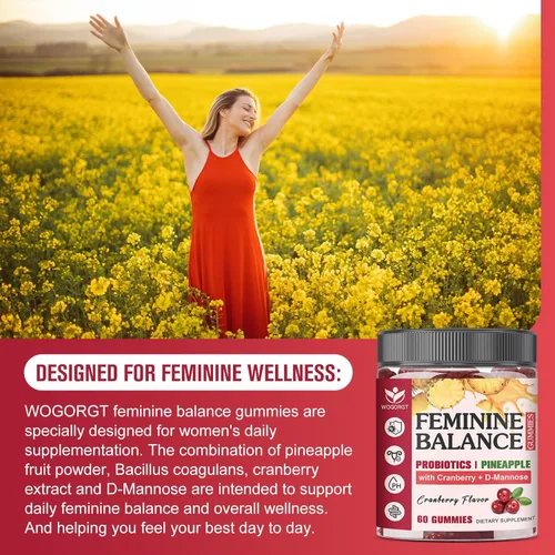 Miniatura 4 de Gomitas de equilibrio femenino para mujer, salud vaginal, apoyo al equilibrio del pH, gomitas probióticas de piña para mujeres con extracto