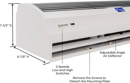 Miniatura 3 de Awoco Cortina de aire delgada para interiores FM-1212T de 48 pulgadas, 1500 CFM, certificado CE, 120 V sin calefacción con control remoto e
