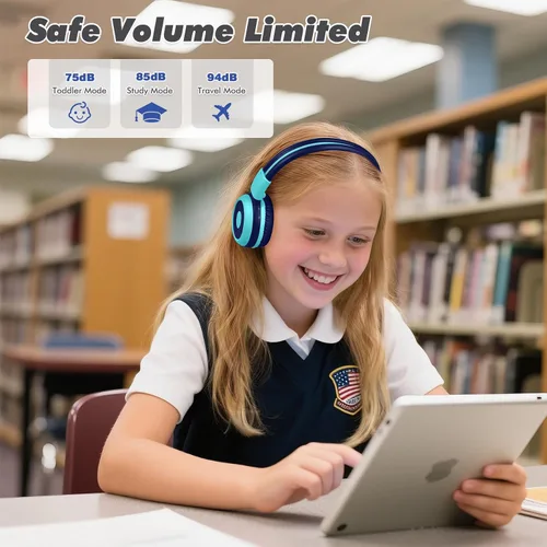 Miniatura 3 de Paquete de 2 auriculares Bluetooth SIMOLIO para adolescentes, auriculares para niños con 75 dB, 85 dB, volumen limitado de 94 dB, auriculares