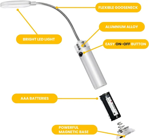 Miniatura 5 de Luces LED para parrilla de asador con base magnética, muy brillantes, cuello de ganso flexible de 360 grados, resistente a la intemperie, Plateado