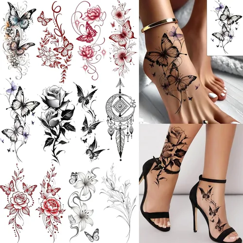 Miniatura 26 de COKTAK 64 hojas grandes de tatuajes temporales de brazo negro para hombres, antebrazo, mujeres, muslo, media manga, animales, león, tigre, lobo