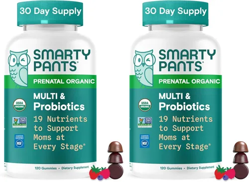SmartyPants Vitaminas prenatales orgánicas para mujeres, multivitamínicos: probióticos, biotina, metilfolato, omega3 (ALA), vitamina D3, C, vitamina