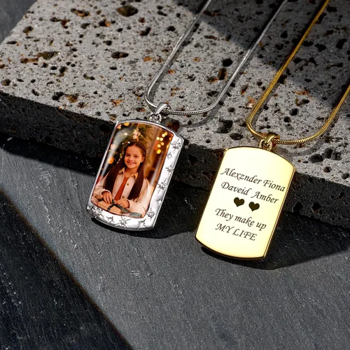 Miniatura 3 de Fanery Sue Necklace with Picture Inside, Picture Necklace Personalized Photo Custom Dog Tag Necklace Chain Jewelry Military Pendant Memorial Gifts