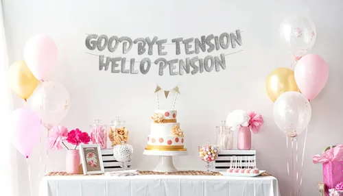 Miniatura 2 de Cartel plateado con purpurina preencordada de Goodbye Tension Hello Pension – Divertidas decoraciones de jubilación para hombres y mujeres
