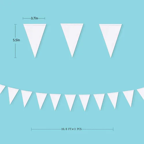 Miniatura 2 de Decoraciones de fiesta blancas de 40 pies, banderín triangular con banderines, banderas de papel blanco nacarado brillante para graduación, boda