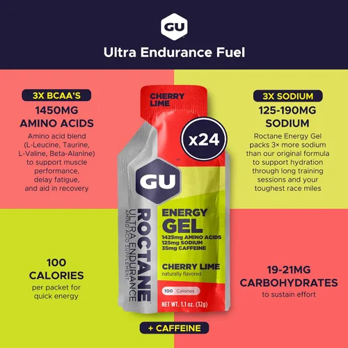 Miniatura 2 de Gel Ultra Endurance gel de energía Gu Roctane , 123068, 24 unidades, Cherry Lime, 1, 1