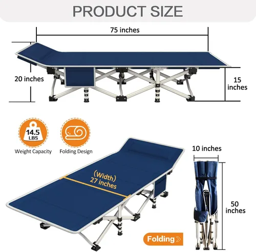 Miniatura 3 de COLMERD Paquete de 2 catres de camping con colchón, catres de camping cómodos para adultos para 2 personas, catre plegable resistente para dormir 2