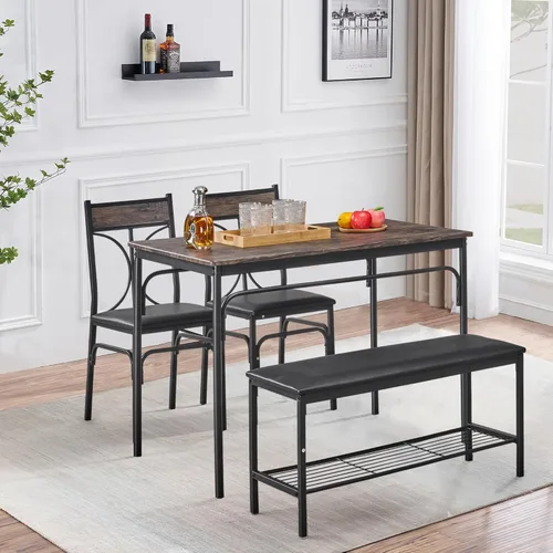 Miniatura 4 de VECELO Juego de mesa de comedor de cocina con banco tapizado y 2 sillas Diseño compacto que ahorra espacio Perfecto para apartamentos pequeños