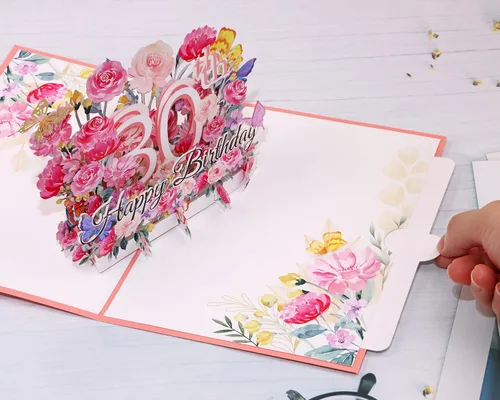 Miniatura 6 de PENTA ANGEL Tarjeta de felicitación de feliz cumpleaños 30 con diseño de flores 3D, regalo de cumpleaños de 30 años con sobre en blanco para su