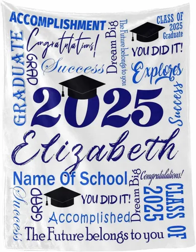 Miniatura 31 de MyPupSocks Manta personalizada de graduación 2025, clase de con nombre de la universidad, regalos personalizados, manta con texto para sobrina